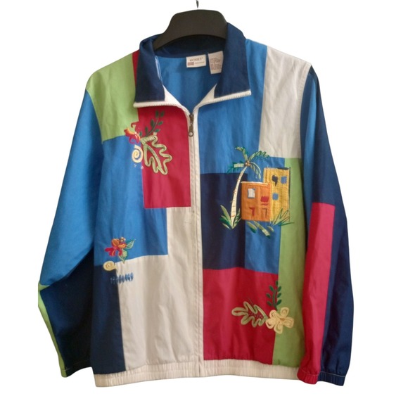 Koret Jackets & Blazers - Vintage Koret Francisca Jacket Color Block Embroidered Tropical Full Zip Large